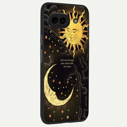  Golden Lunar Love back cover For Google Pixel 9A slim fit glass case with vibrant aesthetic design