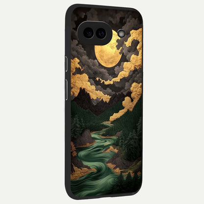  Golden River Moon back cover For Google Pixel 9A slim fit glass case with vibrant aesthetic design
