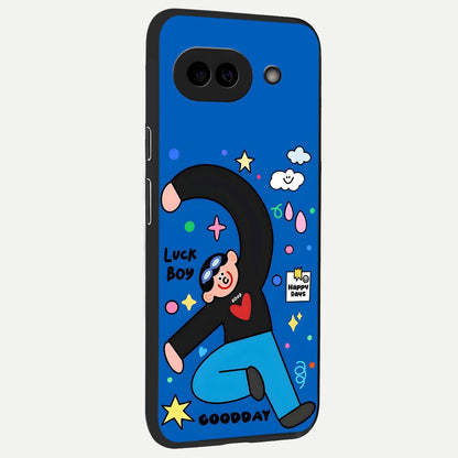  Happy Luck Vibe back cover For Google Pixel 9A slim fit glass case with vibrant aesthetic design