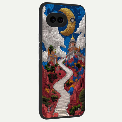  Heavenly Moon Path back cover For Google Pixel 9A slim fit glass case with vibrant aesthetic design
