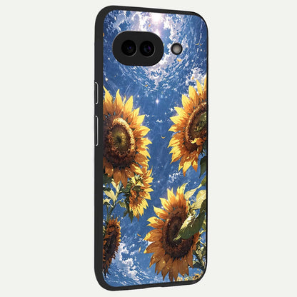  Heavenly Sunflower Rise back cover For Google Pixel 9A slim fit glass case with vibrant aesthetic design