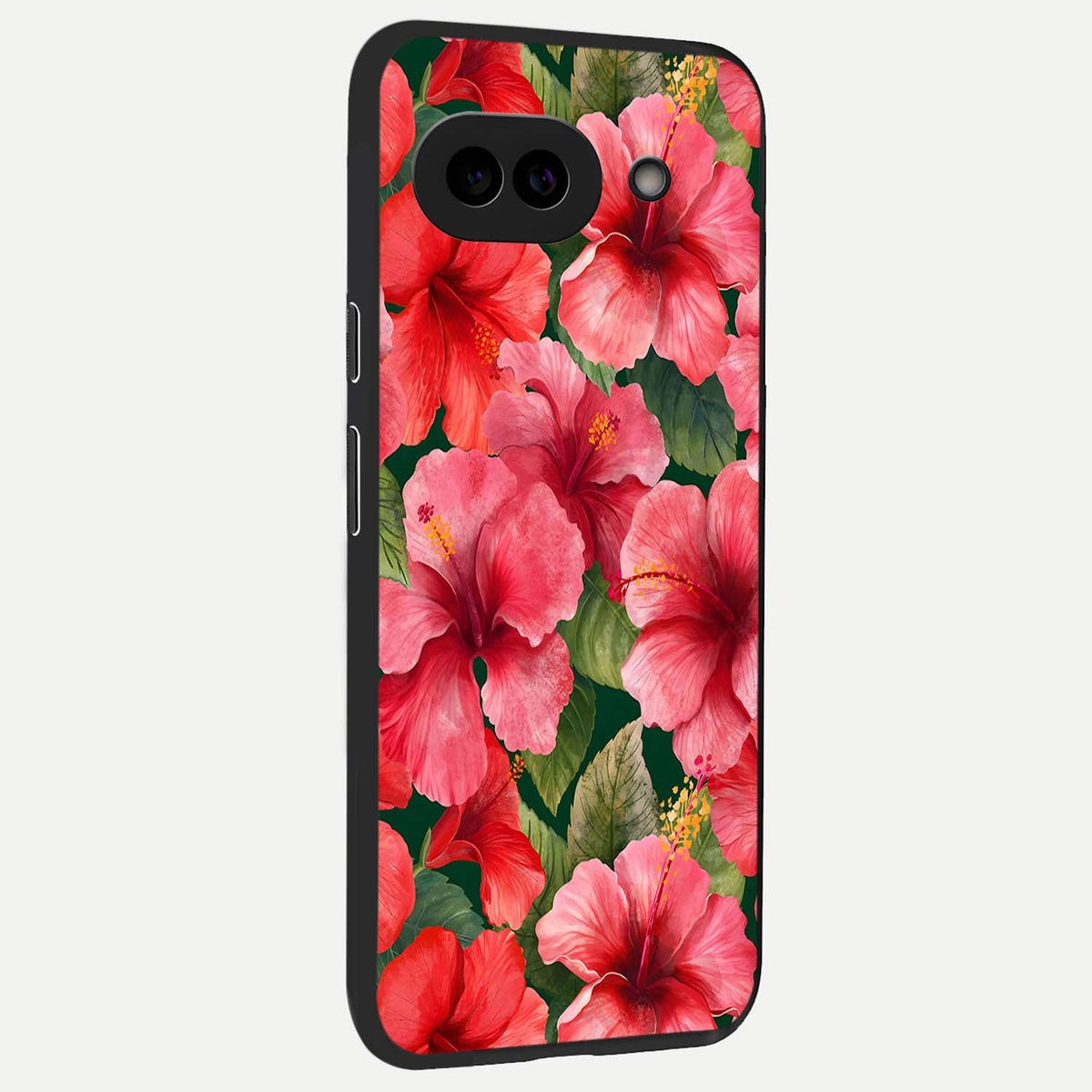  Hibiscus Pattern back cover For Google Pixel 9A slim fit glass case with vibrant aesthetic design