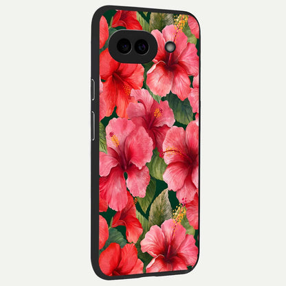  Hibiscus Pattern back cover For Google Pixel 9A slim fit glass case with vibrant aesthetic design