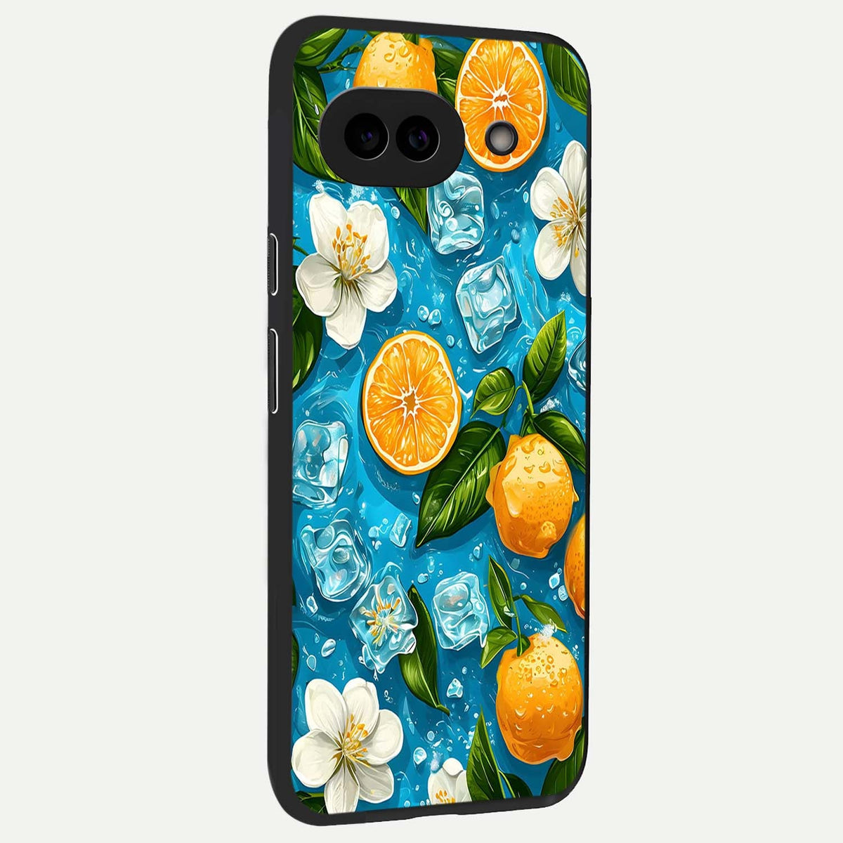  Ice Cube With Orange back cover For Google Pixel 9A slim fit glass case with vibrant aesthetic design