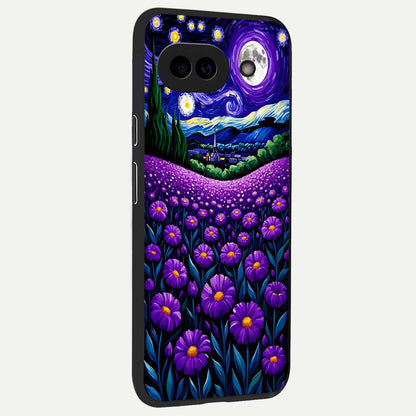  Lavender Moon Field back cover For Google Pixel 9A slim fit glass case with vibrant aesthetic design