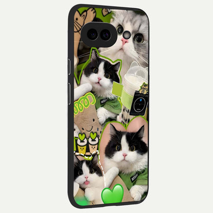  Matcha Cats Mood back cover For Google Pixel 9A slim fit glass case with vibrant aesthetic design