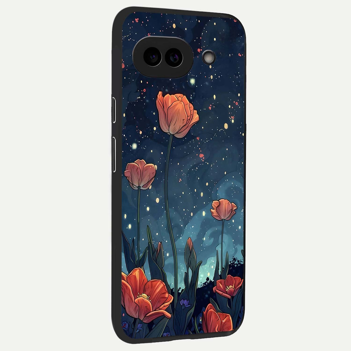  Midnight Tulip Glow back cover For Google Pixel 9A slim fit glass case with vibrant aesthetic design