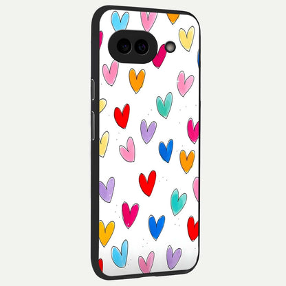  Playful Love Doodles back cover For Google Pixel 9A slim fit glass case with vibrant aesthetic design