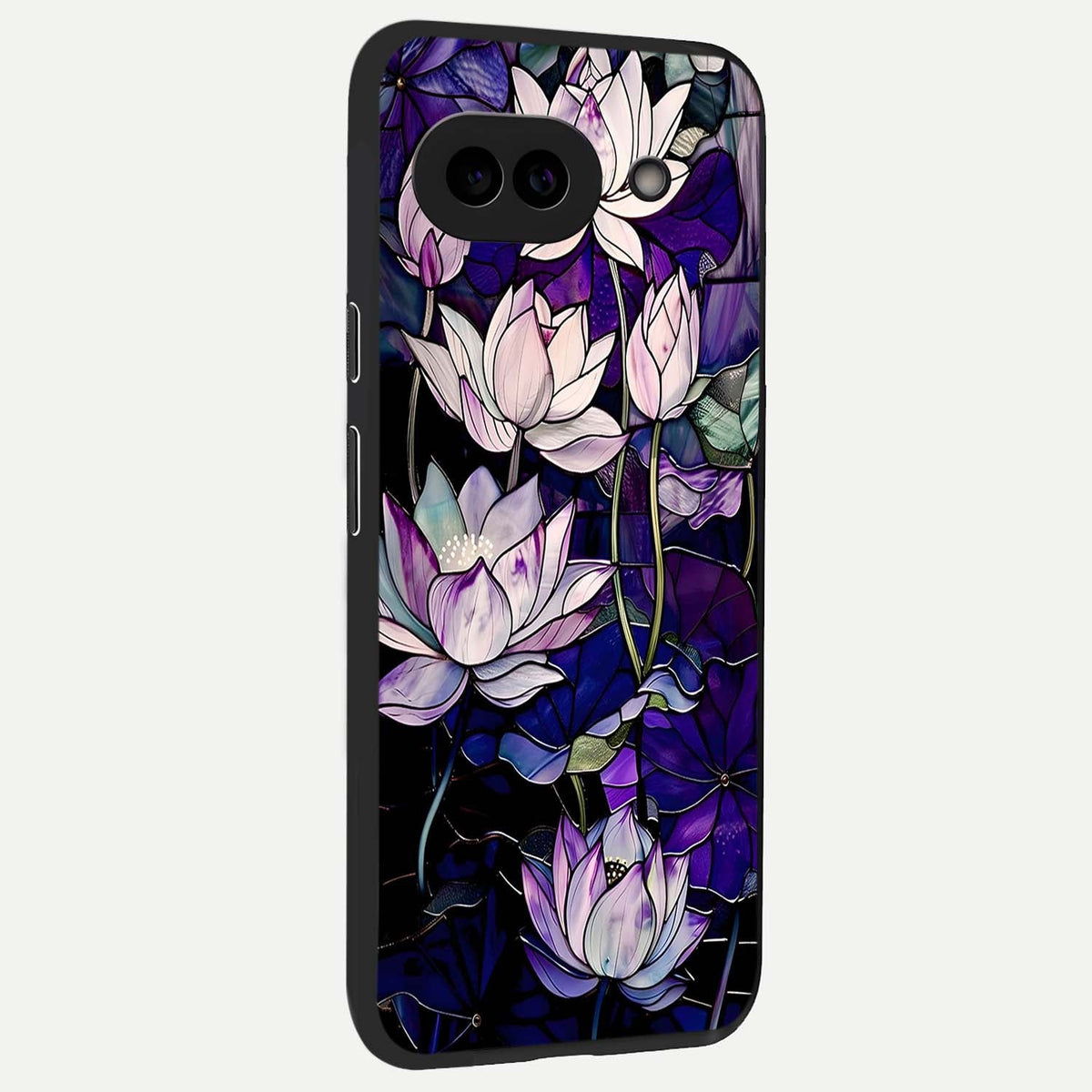  Purple Lotus Pattern back cover For Google Pixel 9A slim fit glass case with vibrant aesthetic design