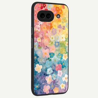  Rainbow Blossom Burst back cover For Google Pixel 9A slim fit glass case with vibrant aesthetic design