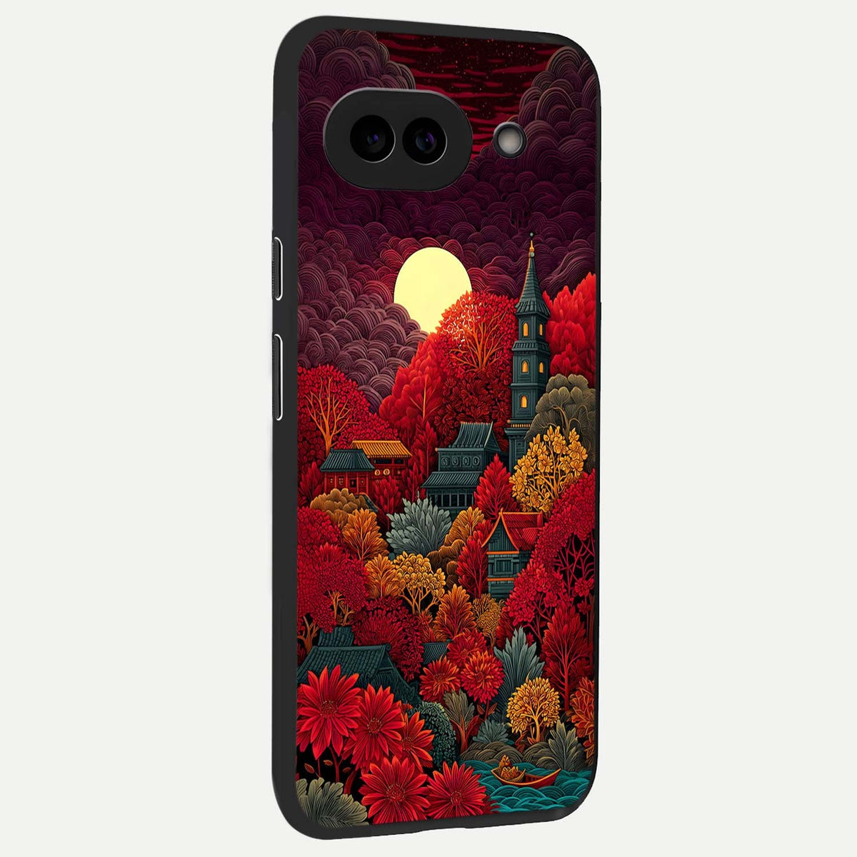  Scarlet Autumn Temple back cover For Google Pixel 9A slim fit glass case with vibrant aesthetic design