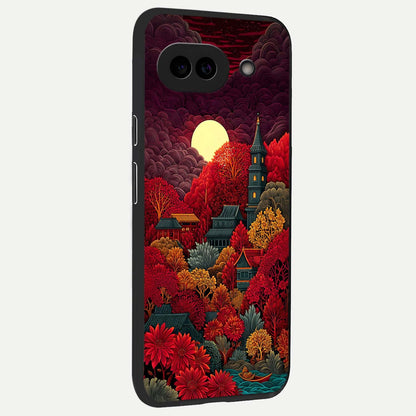 Scarlet Autumn Temple back cover For Google Pixel 9A slim fit glass case with vibrant aesthetic design