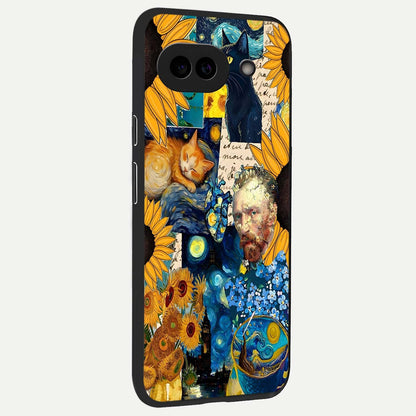  Sunflower Chic Mood Custom Name back cover For Google Pixel 9A slim fit glass case with vibrant aesthetic design