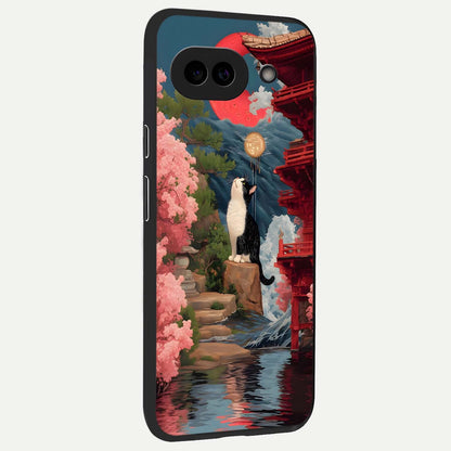  Temple Cat Scenery back cover For Google Pixel 9A slim fit glass case with vibrant aesthetic design