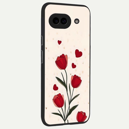  Tulip With Heart back cover For Google Pixel 9A slim fit glass case with vibrant aesthetic design