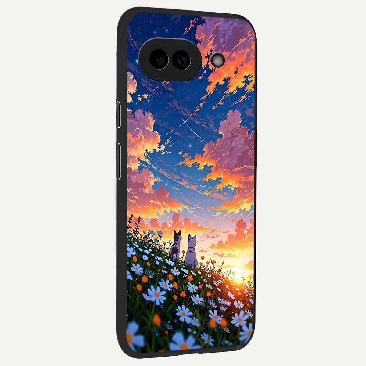  Two Cats Friends back cover For Google Pixel 9A slim fit glass case with vibrant aesthetic design