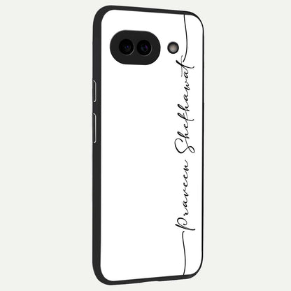  White Tune Custom Name back cover For Google Pixel 9A slim fit personalized glass case with aesthetic design