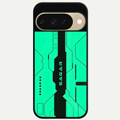  Aqua Tech CYBERPUNK Custom Name Glass Case For Google Pixel 9 back cover – full design glossy printed glass finish
