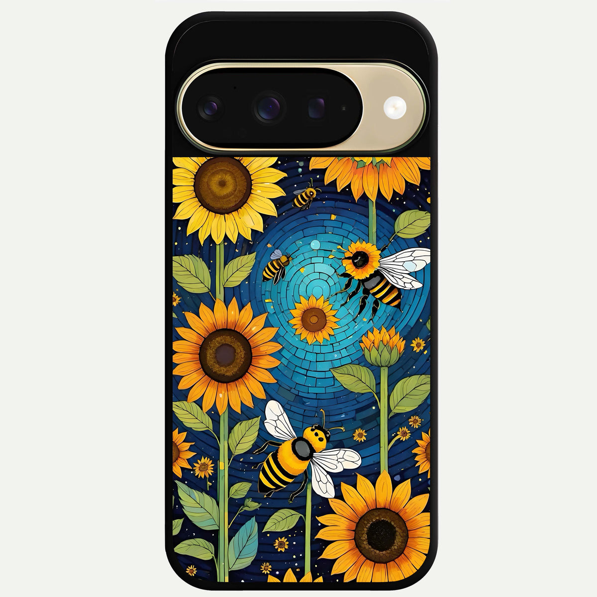  Bees And Sunflowers Glass Case For Google Pixel 9 back cover – full design glossy printed glass finish