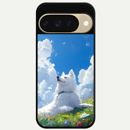  Blissful Cloud Pup Glass Case For Google Pixel 9 back cover – full design glossy printed glass finish