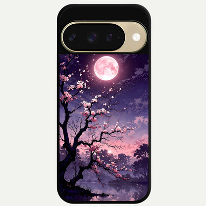  Blossom Pink Moon Glass Case For Google Pixel 9 back cover – full design glossy printed glass finish