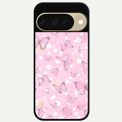  Blush Butterfly Garden Glass Case For Google Pixel 9 back cover – full design glossy printed glass finish