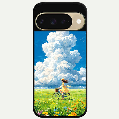  Breezy Meadow Ride Glass Case For Google Pixel 9 back cover – full design glossy printed glass finish