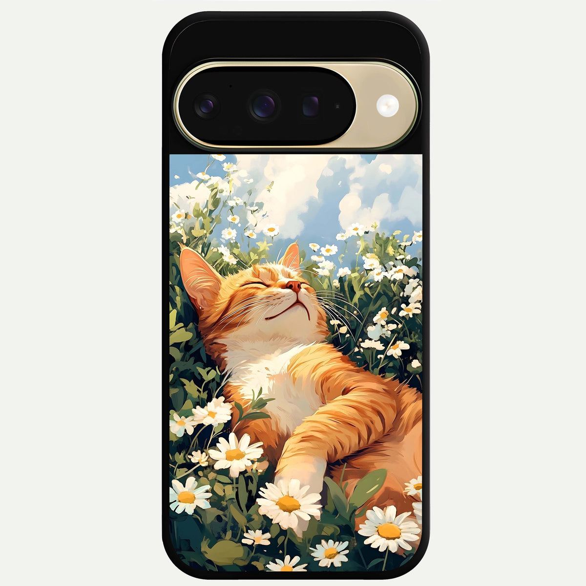  Cat And Flowers View Glass Case For Google Pixel 9 back cover – full design glossy printed glass finish