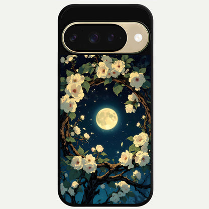  Celestial Moon And Flower Glass Case For Google Pixel 9 back cover – full design glossy printed glass finish