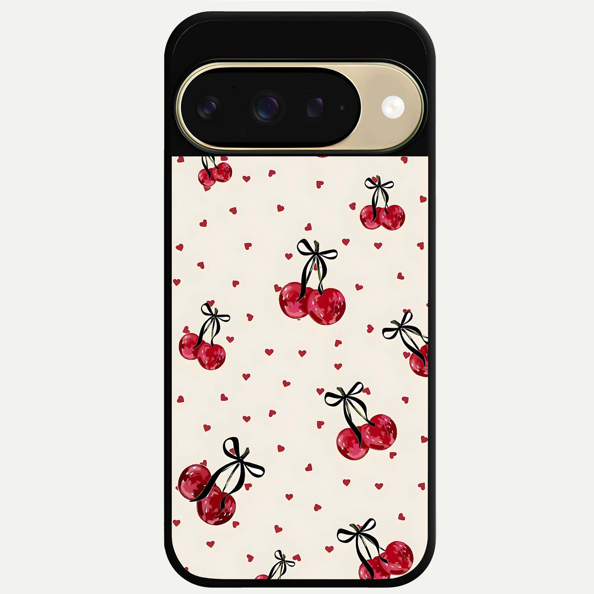  Cherry Heart Bow Glass Case For Google Pixel 9 back cover – full design glossy printed glass finish