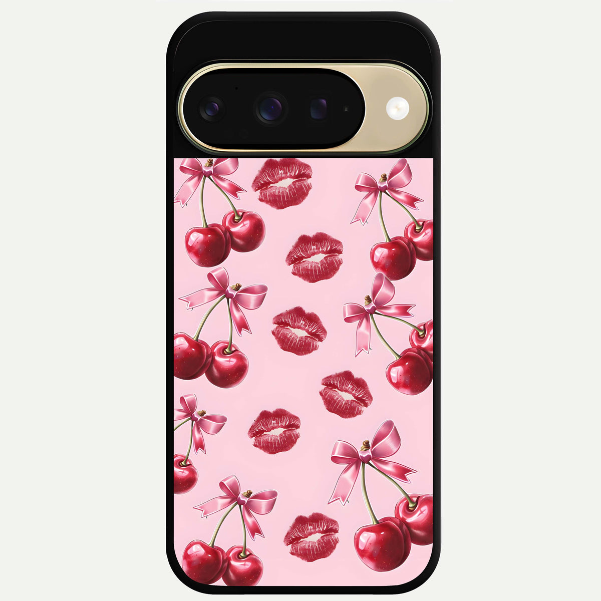  Cherry With Lips Glass Case For Google Pixel 9 back cover – full design glossy printed glass finish