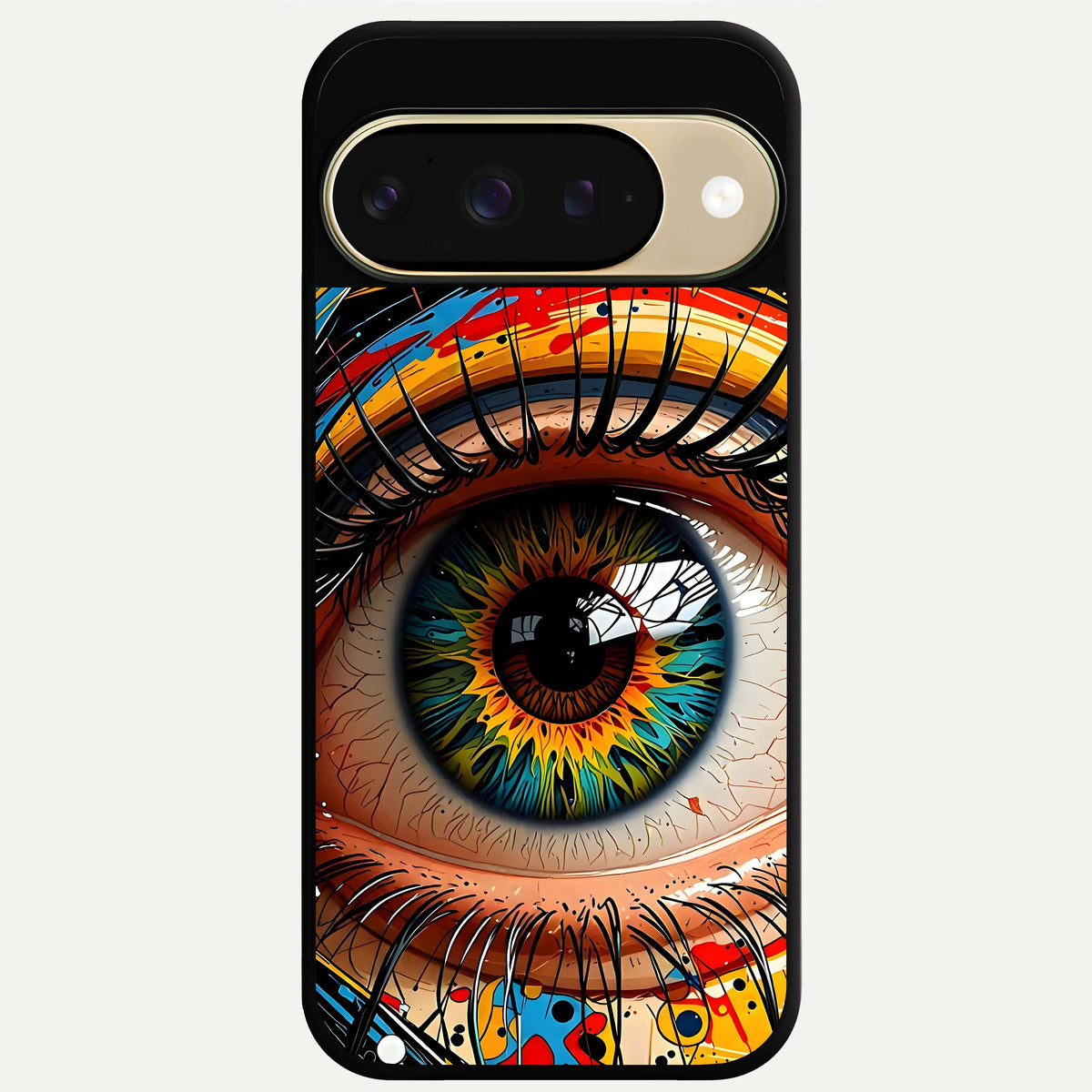  Colorful Eye Glass Case For Google Pixel 9 back cover – full design glossy printed glass finish