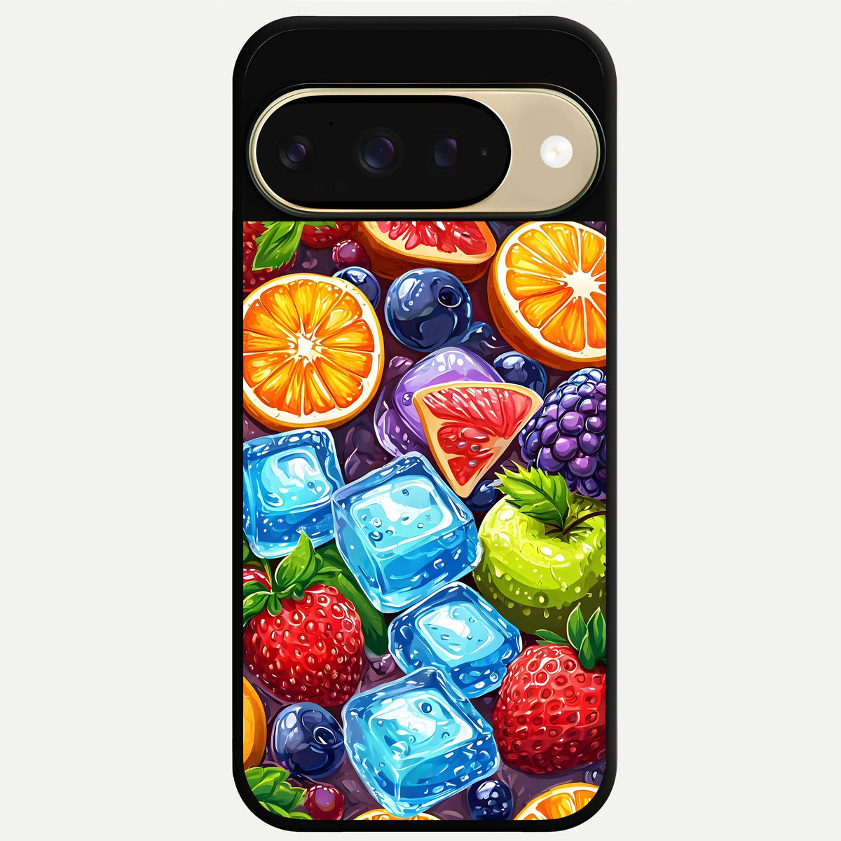  Colorful Fruits with Ice Glass Case For Google Pixel 9 back cover – full design glossy printed glass finish