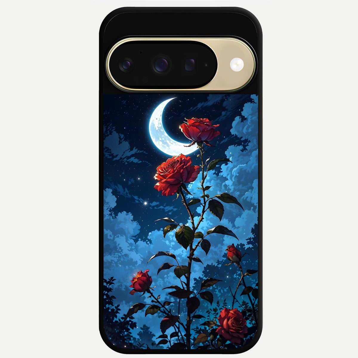  Crimson Rose Moon Glass Case For Google Pixel 9 back cover – full design glossy printed glass finish