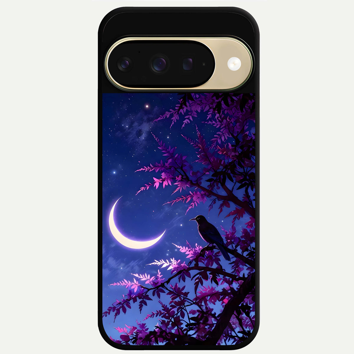  Crow And Moon Scenery Glass Case For Google Pixel 9 back cover – full design glossy printed glass finish