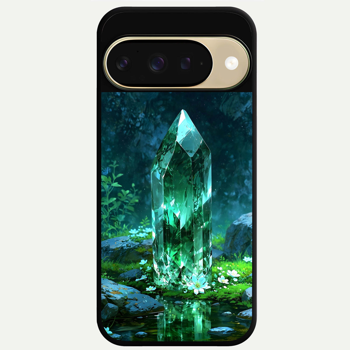  Emerald Light Crystal Glass Case For Google Pixel 9 back cover – full design glossy printed glass finish