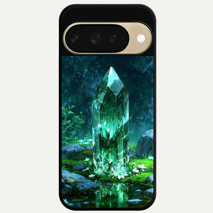  Emerald Light Crystal Glass Case For Google Pixel 9 back cover – full design glossy printed glass finish