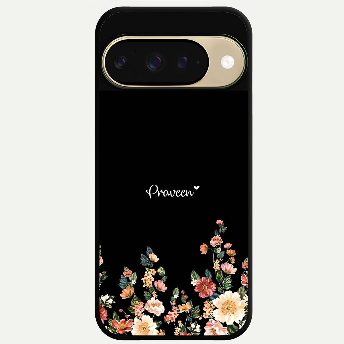  Floral Design Personalized Custom Name Glass Case For Google Pixel 9 back cover – full design glossy printed glass finish