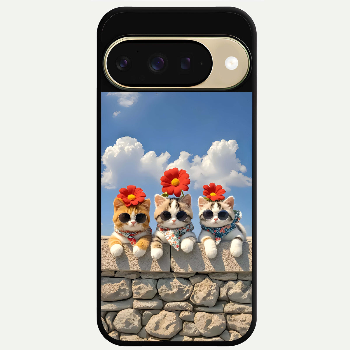  Floral Kitty Squad Glass Case For Google Pixel 9 back cover – full design glossy printed glass finish