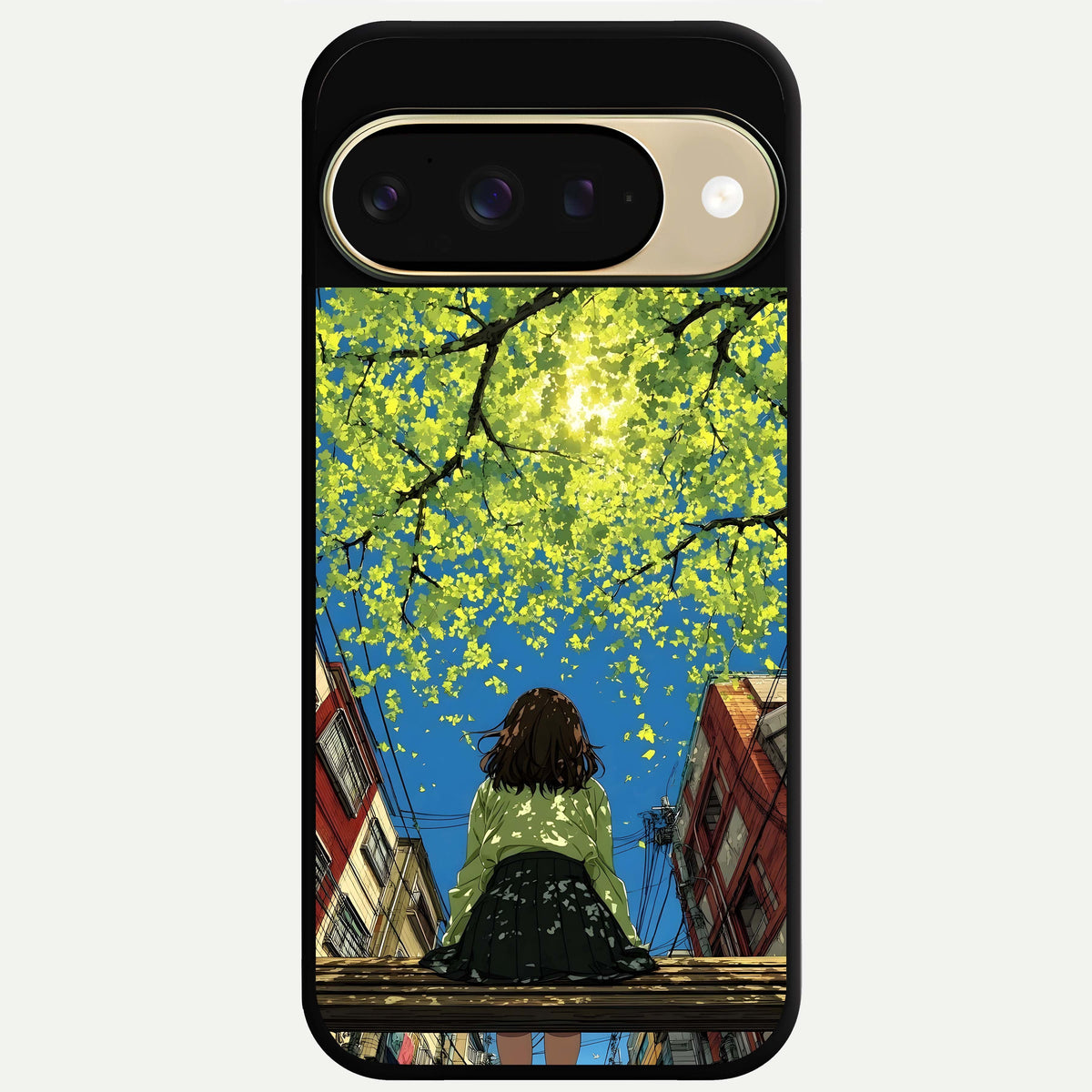  Golden Leaves Glow Glass Case For Google Pixel 9 back cover – full design glossy printed glass finish