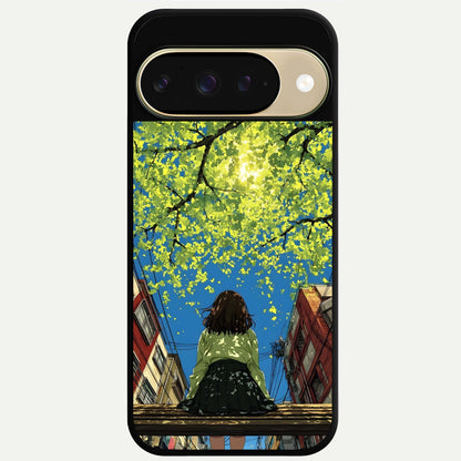  Golden Leaves Glow Glass Case For Google Pixel 9 back cover – full design glossy printed glass finish