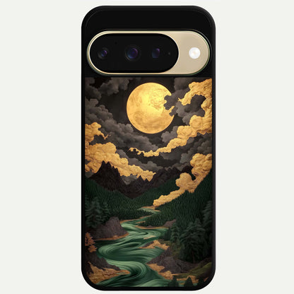  Golden River Moon Glass Case For Google Pixel 9 back cover – full design glossy printed glass finish