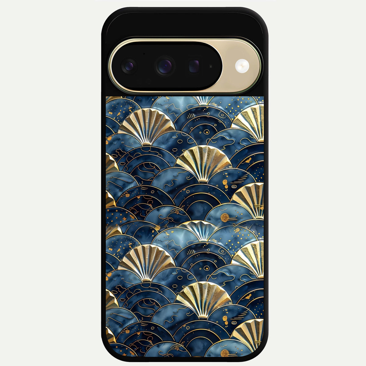  Golden Wave Luxe Glass Case For Google Pixel 9 back cover – full design glossy printed glass finish