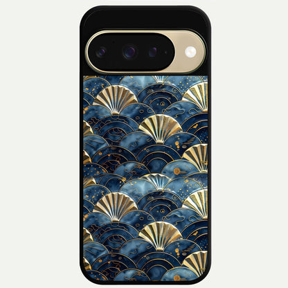 Golden Wave Luxe Glass Case For Google Pixel 9 back cover – full design glossy printed glass finish