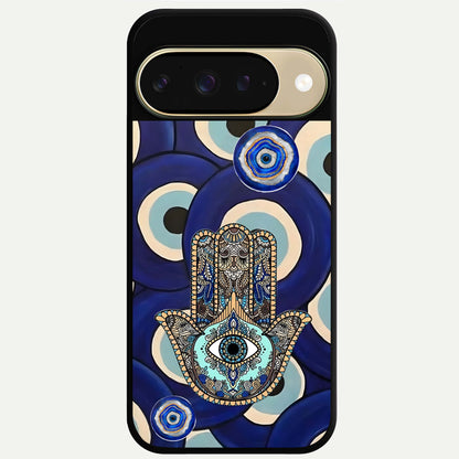  Hamsa Divine Guard Glass Case For Google Pixel 9 back cover – full design glossy printed glass finish