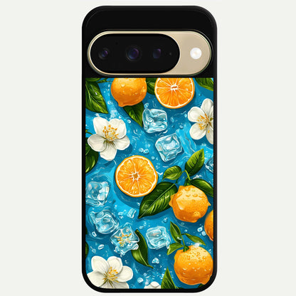  Ice Cube With Orange Glass Case For Google Pixel 9 back cover – full design glossy printed glass finish
