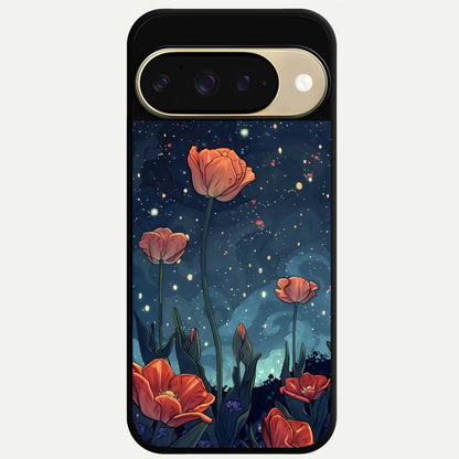  Midnight Tulip Glow Glass Case For Google Pixel 9 back cover – full design glossy printed glass finish