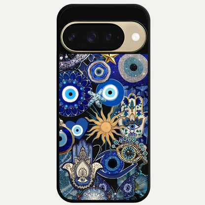  Mystic Blue Evil Eye Glass Case For Google Pixel 9 back cover – full design glossy printed glass finish