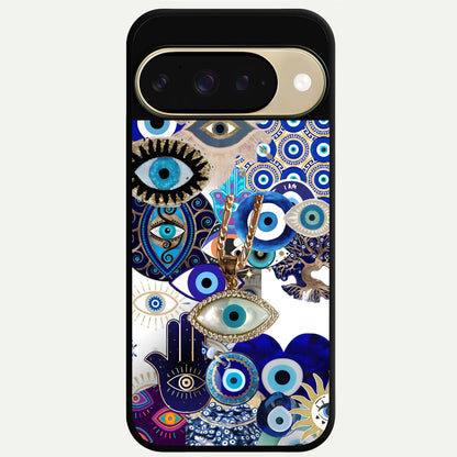  Mystic Charm Eye Glass Case For Google Pixel 9 back cover – full design glossy printed glass finish