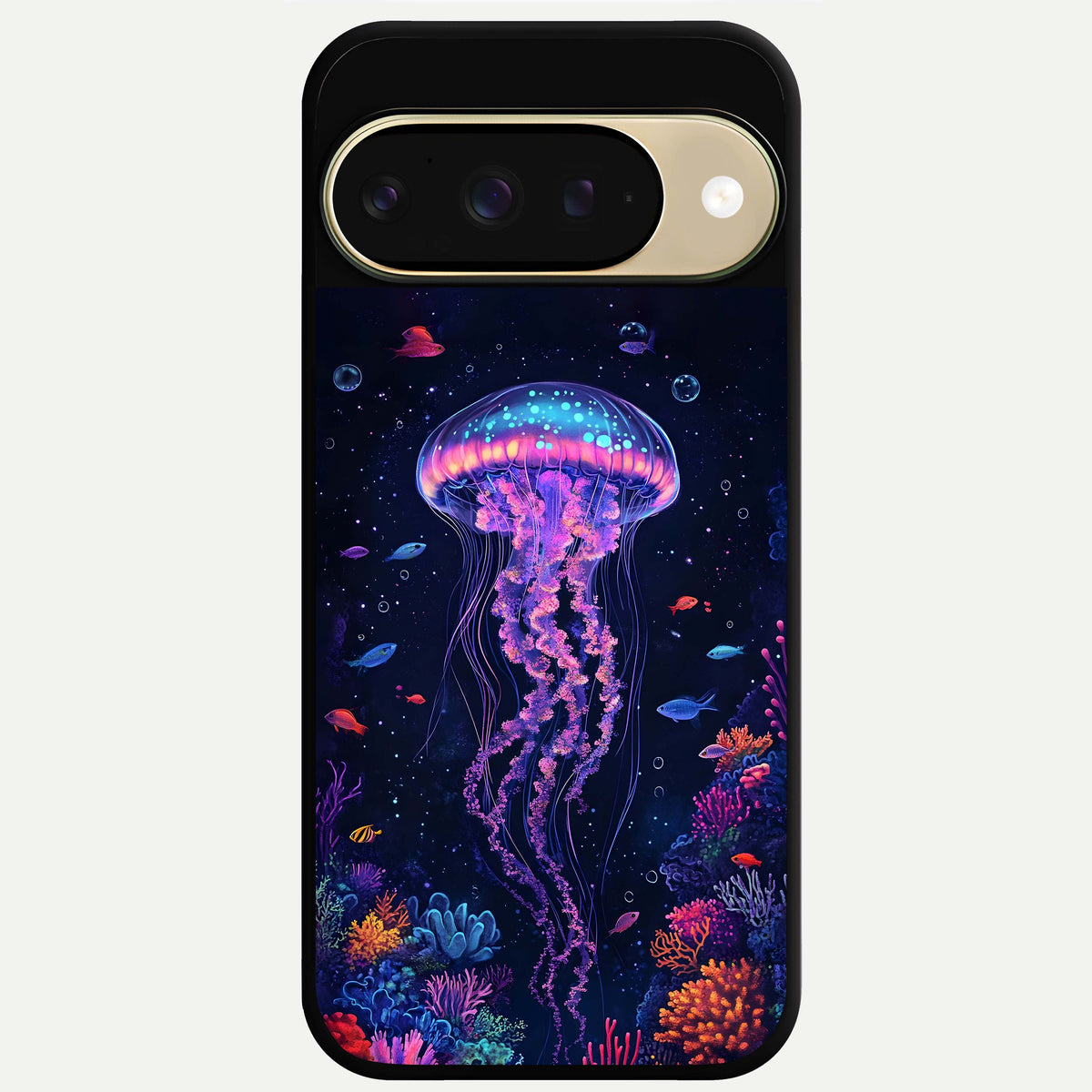  Neon Jellyfish Glass Case For Google Pixel 9 back cover – full design glossy printed glass finish
